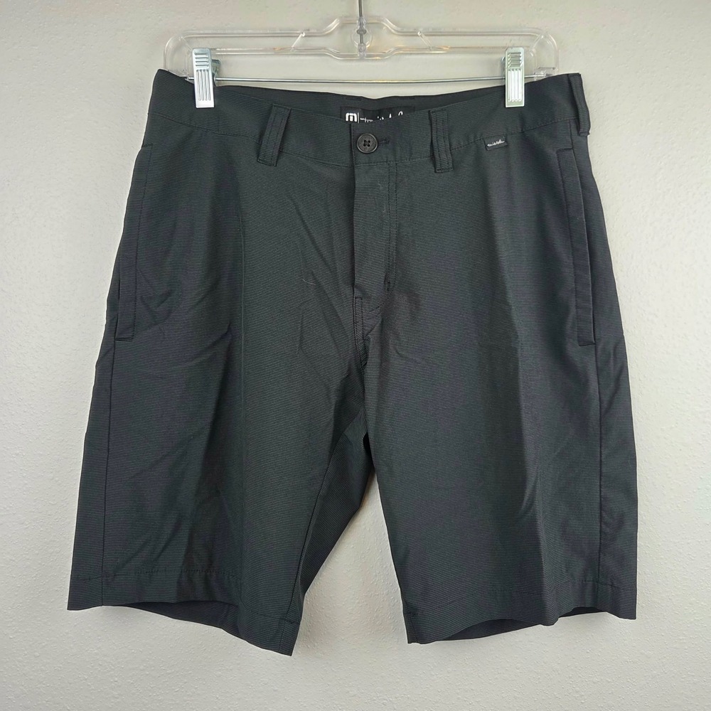 TravisMathew Mens 30 Black Grey Micro Stripe Performance Golf Shorts Stretch